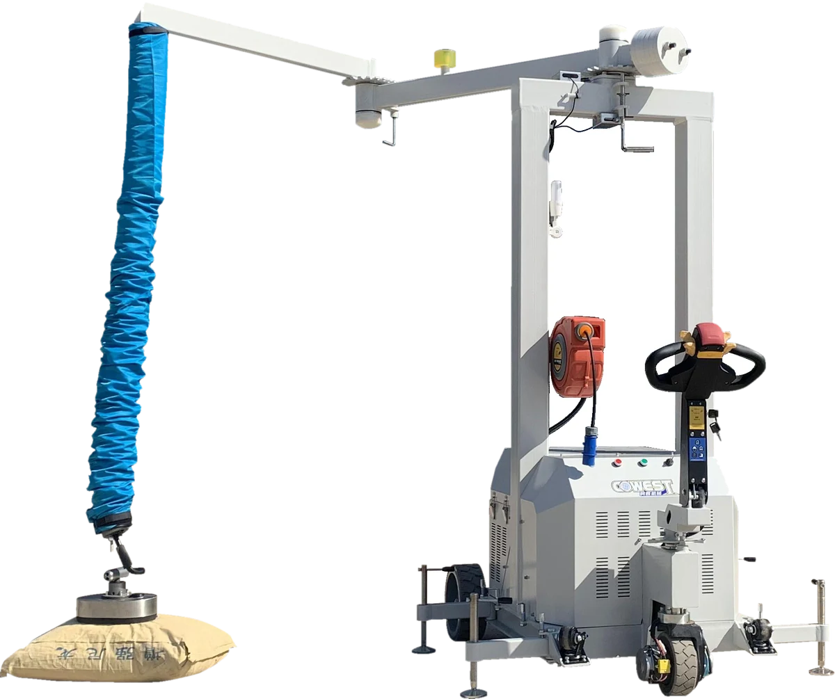 Mobile vacuum tube lifter on a folding crane column